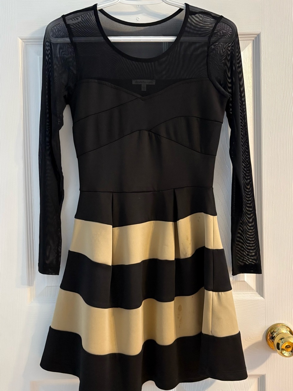 Charlotte Russe Black and Cream Stripe Fit & Flare Dress